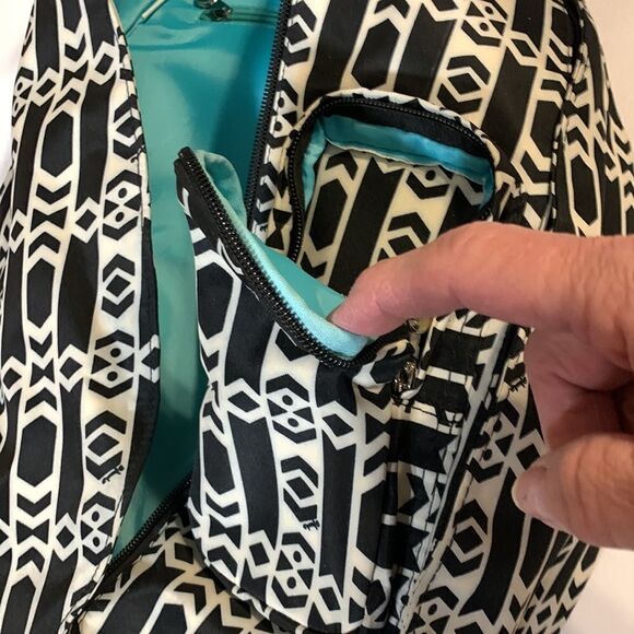 Initials Sling Backpack NWOT black & white with adjustable wide strap - Picture 8 of 9